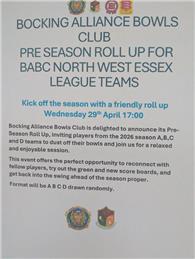 Pre-season Roll Up for NW Essex League Teams On Weds 29th April 5pm
